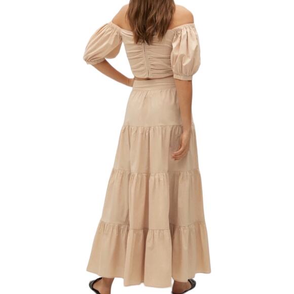 Mango MNG Off Shoulder Crop Top Flared Poplin Skirt Set XS/S New Tan Beige Maxi - Picture 13 of 14